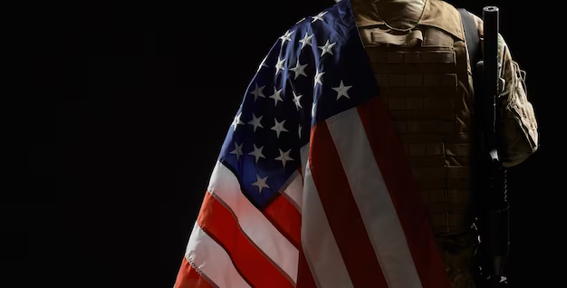 American soldier with flag and rifle